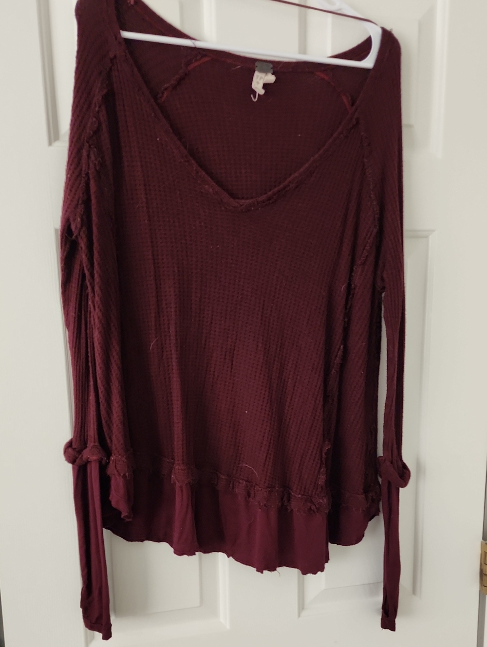 We The Free Burgundy Waffle-Knit V-Neck Tunic